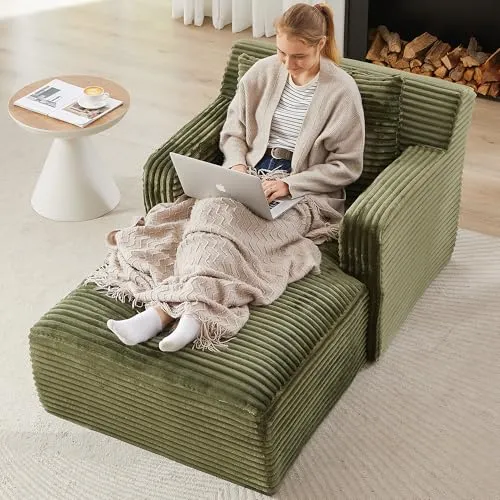 Eafurn corduroy floor chaise lounge in green